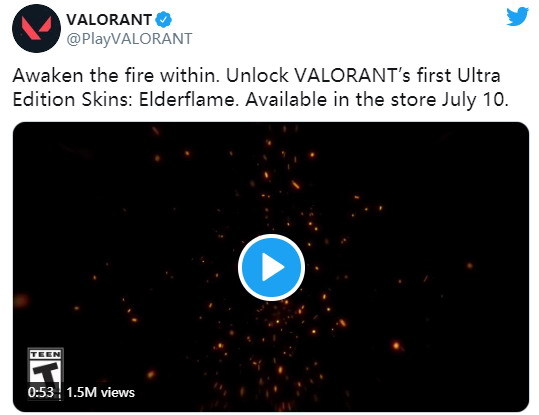 《Valorant》Elderflame皮肤7月10日上线 售价90美元(valorant武器皮肤价格)